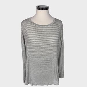 Eddie Bauer Womens XL Gray Stripe Long Sleeve Tshirt Cotton Modal Spandex